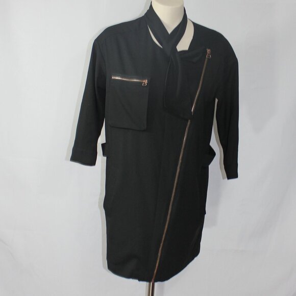 Mo&Co De Paris  black  full zip long sleeve mini dress 2 pockets  size Small - Picture 1 of 9